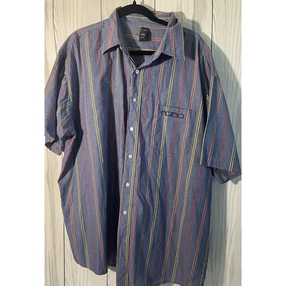 Copied - Vintage 90s Fubu Men’s Blue Striped Short Sleeved Button Top - Size 3x - Picture 1 of 7